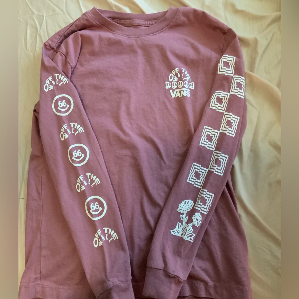 pink and white graphic vans long sleeve